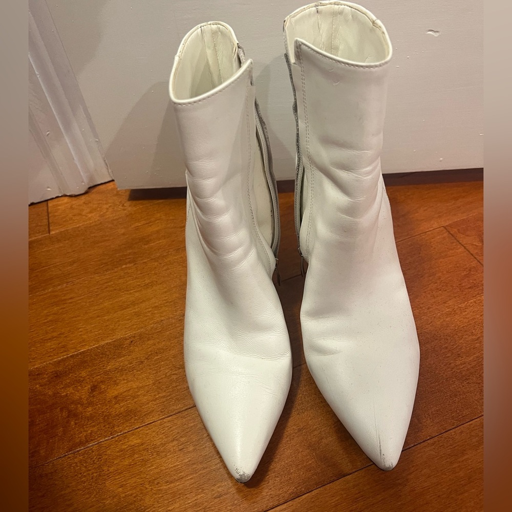 Nine West White Pointed Toe Ankle Booties
